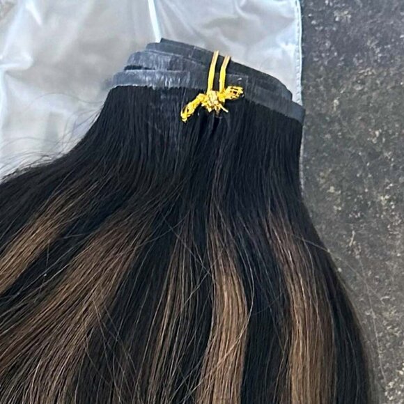 🤎 14" Real Human Hair Clip-In Extensions R1B-1B/6A // NIB! - Picture 6 of 8